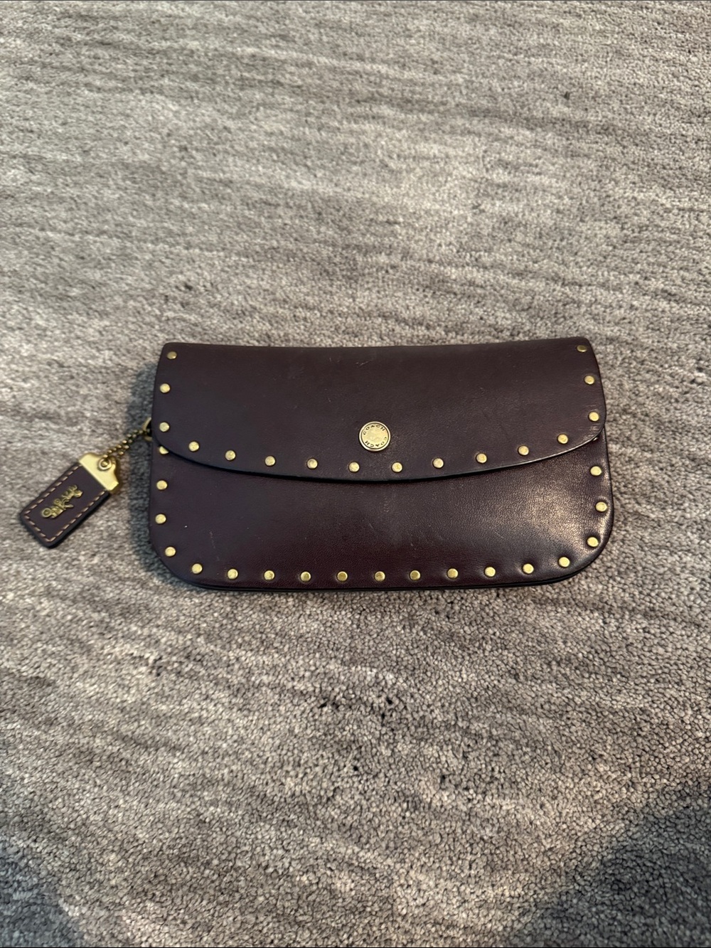 Coach Dark Brown Leather Studded Envelope Wristlet